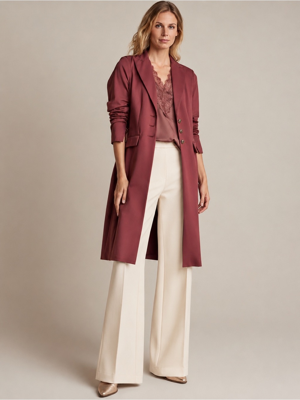 Summum Woman Punto Milano Longline Blazer Coat Burgundy EU 38 US 6